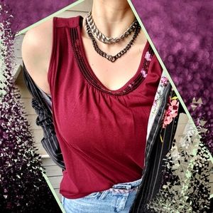 croft & barrow Red Burgundy Wine Pleated Sequined Neckline Festive Tank Top